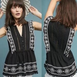 Anthropologie Akemi + Kin Adelina Embroidered BoHo Peasant Sleeveless Blouse 4